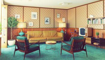 Mid Century Modern interior Mid century modern teal and tan sitting room