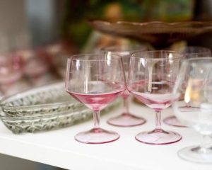Pink glasses Found vintage pink glassware and crystal plate and cake stand